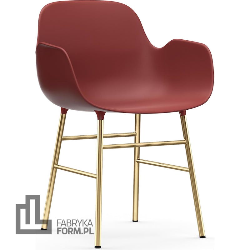 Fotel Form czerwony na mosiężnych nogach