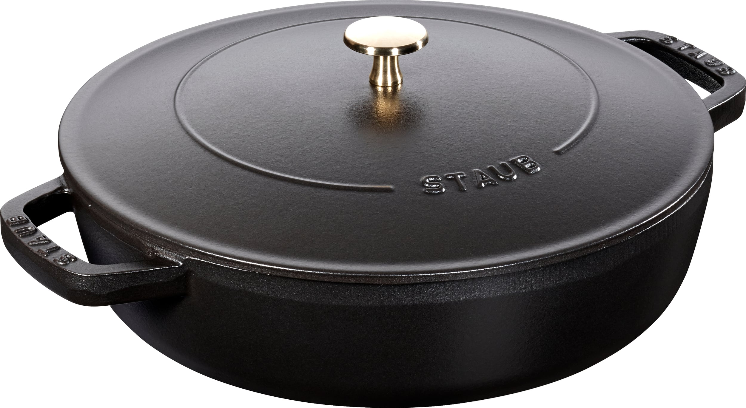 Patelnia Staub głęboka 24 cm czarna z dwoma uchwytami i pokrywką
