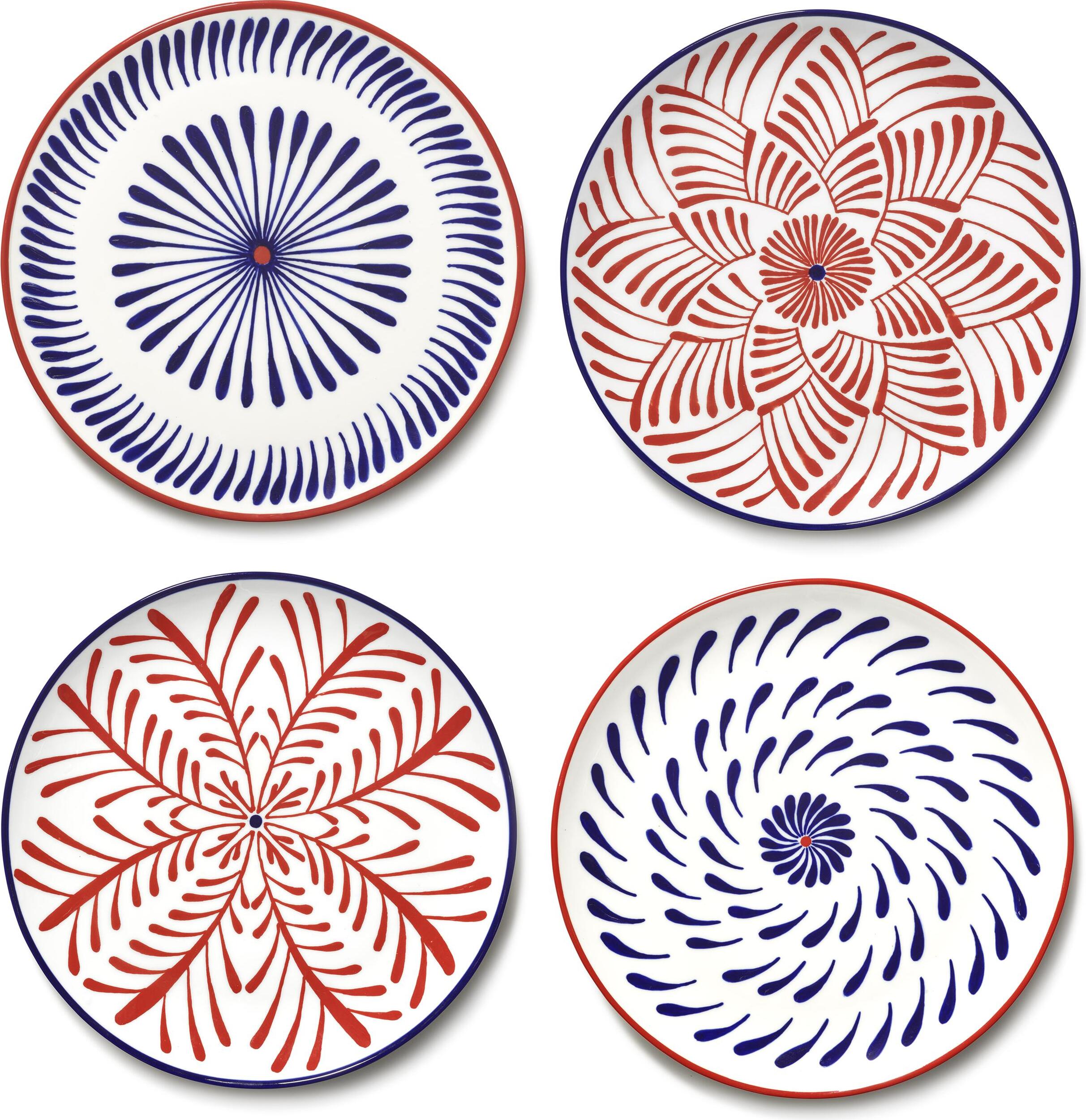 Talerze śniadaniowe Bazaar 21 cm czerwono-niebieskie 4 szt.