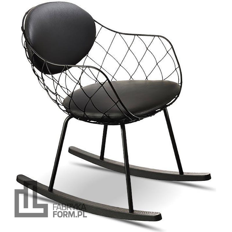 Fotel bujany Pina czarne siedzisko czarne nogi czarny materiał
