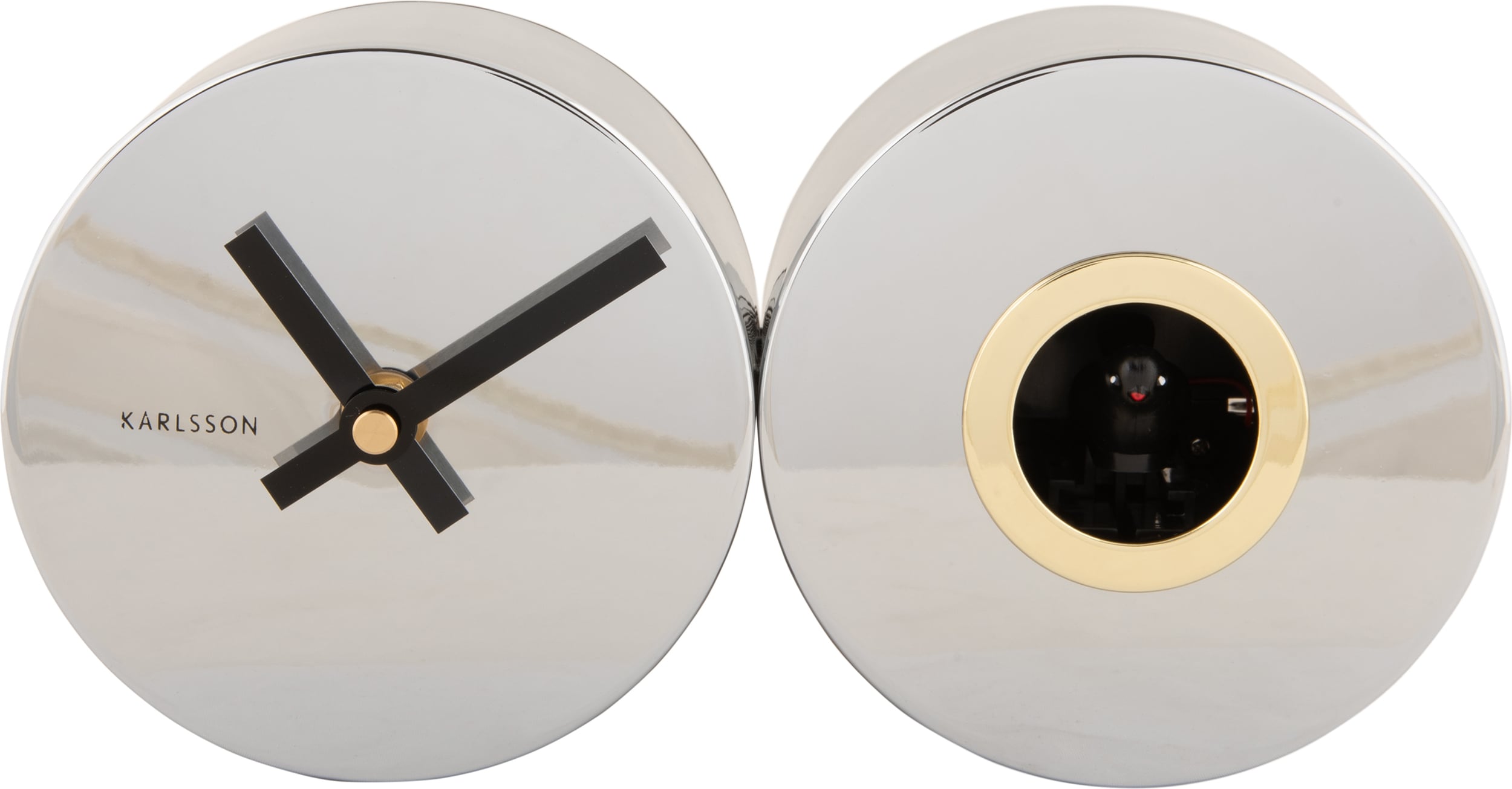 Zegar ścienny z kukułką Duo Cuckoo chromowany stal platerowana