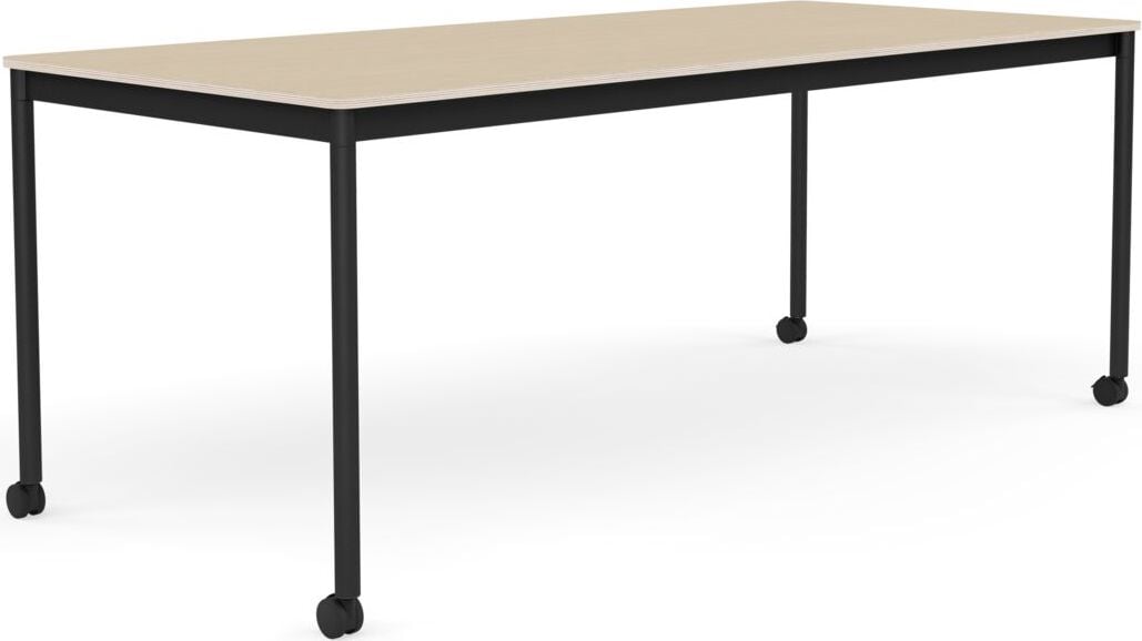 Stół na kółkach Base 85 x 190 cm okleina dąb lakierowany nogi czarne