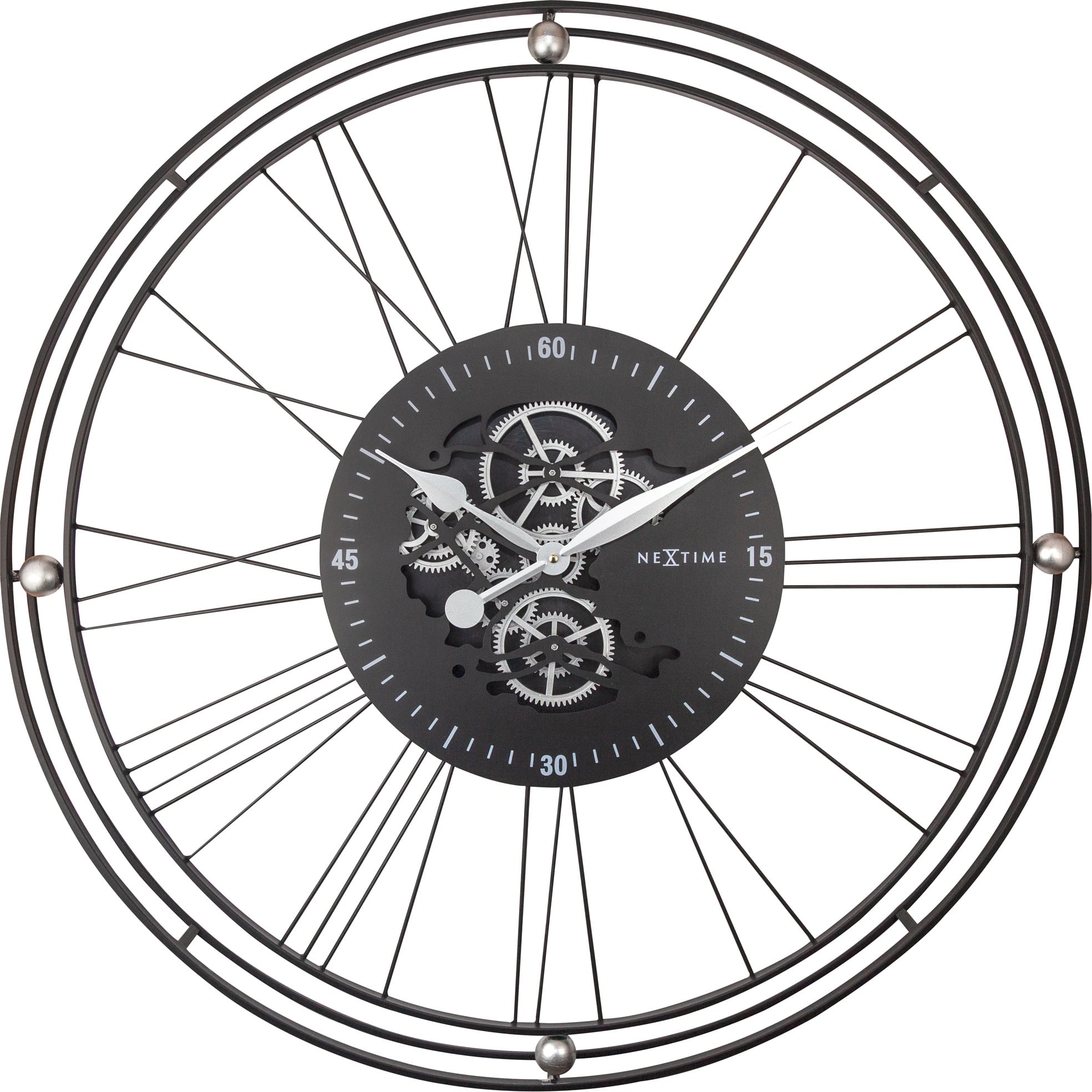 Zegar ścienny Roman Gear Clock 90 5 cm czarno-srebrny