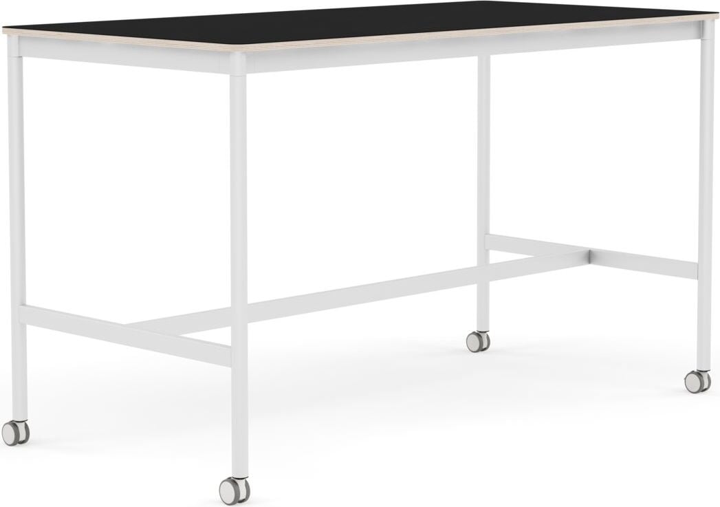 Stół na kółkach Base 80 x 160 x 95 cm czarny laminowany nogi białe