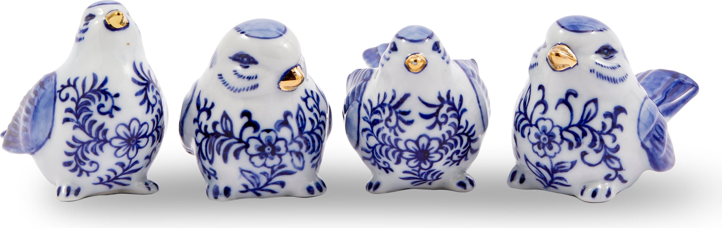 Figurki dekoracyjne Blue Bird Family biało-niebieskie 4 el.