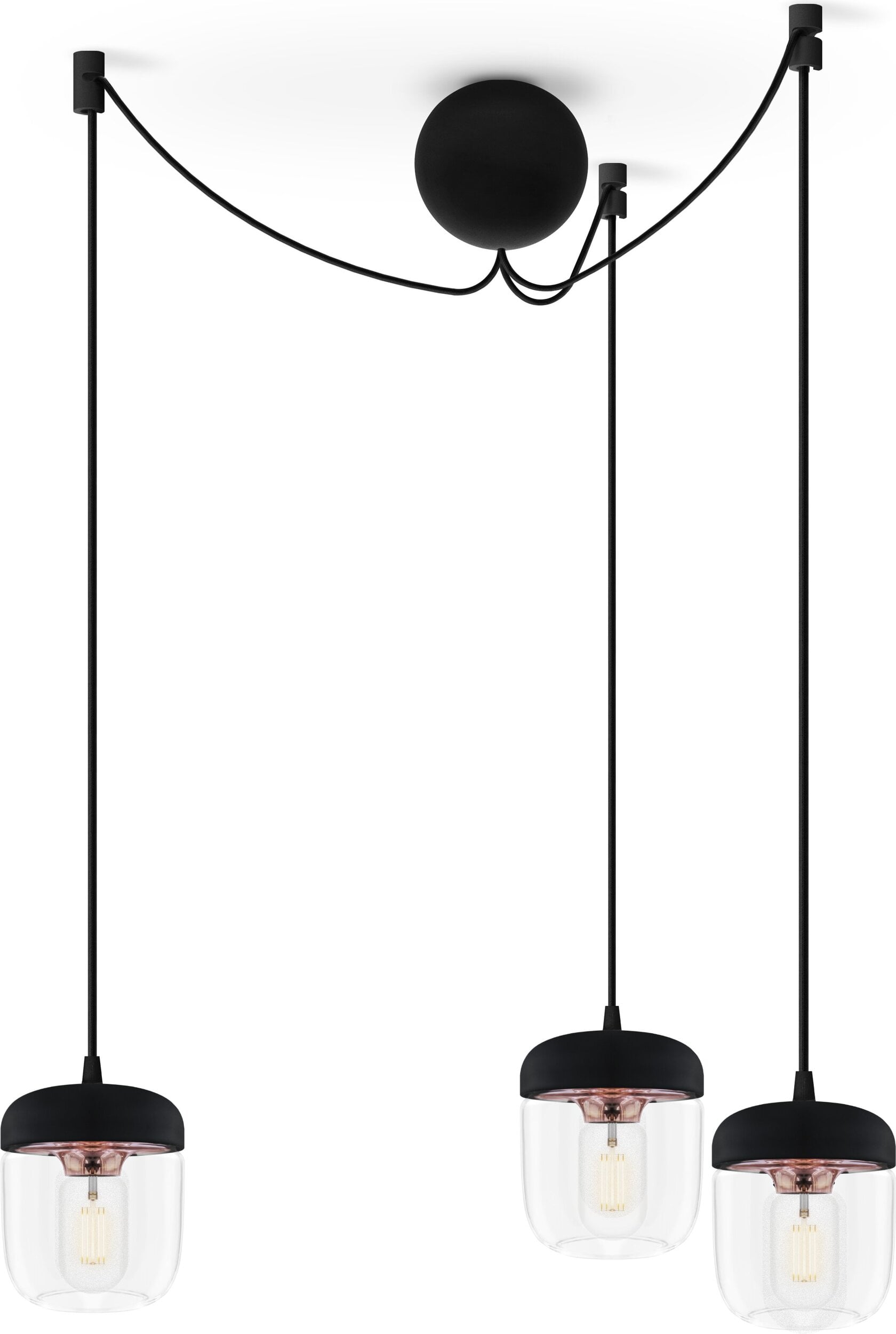 Lampa wisząca Acorn czarna z polerowaną miedzią potrójna