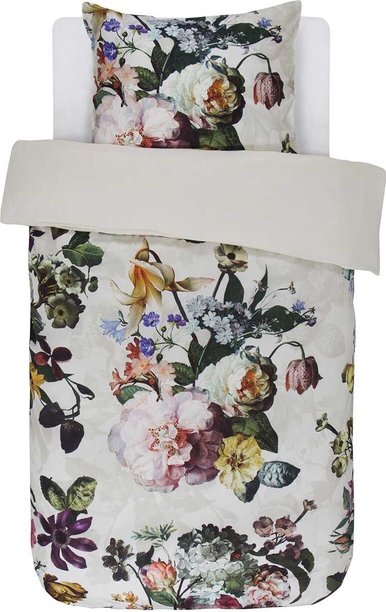 Pościel Fleur 140 x 220 cm ecru z poszewką na poduszkę 60 x 70 cm zapięcie flap