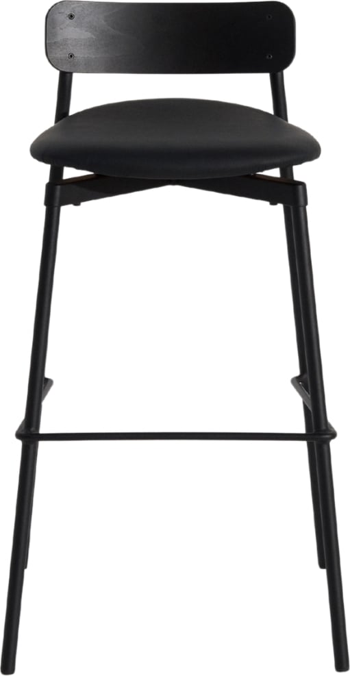 Stołek barowy Fromme Wood 75 cm z tapicerowanym siedziskiem skóra czerń