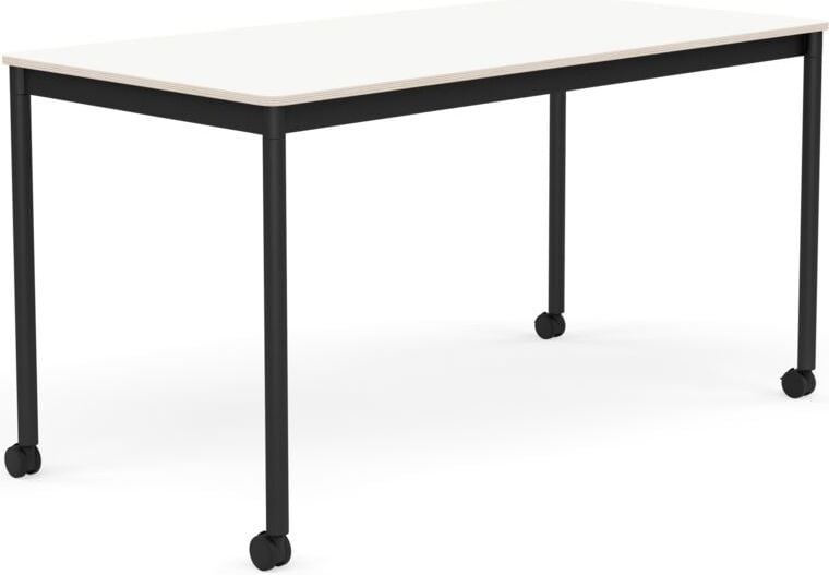 Stół na kółkach Base 70 x 140 cm biały laminowany nogi czarne