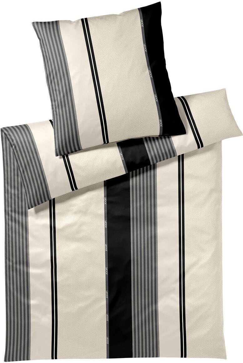 Pościel Herringbone Stripes 155 x 200 cm Black z bawełny satynowej z poszewką na poduszkę 80 x 80 cm