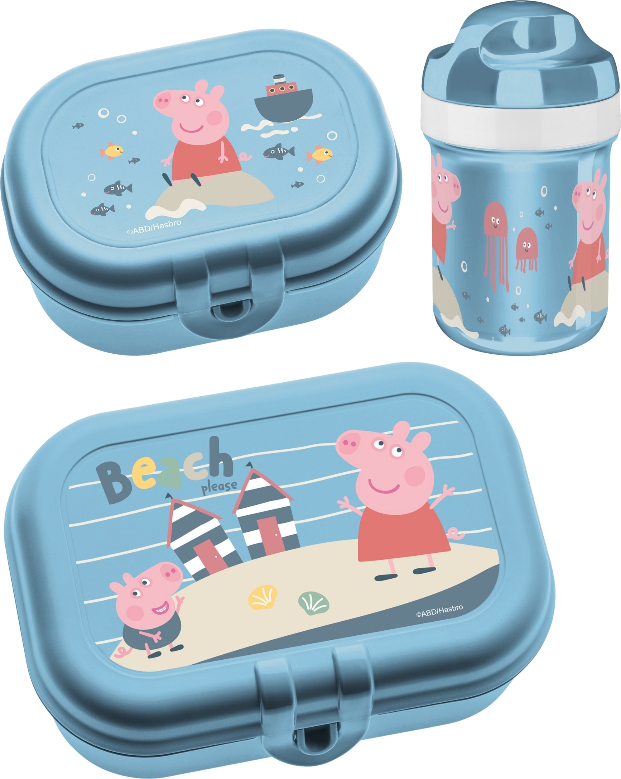 Lunchboxy dziecięce z butelką na wodę Waves to go Świnka Peppa niebieskie 3 el.