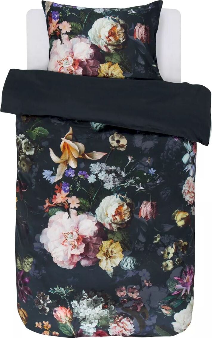 Pościel Fleur 140 x 200 cm granatowa z poszewką na poduszkę 70 x 90 cm zapięcie suwak