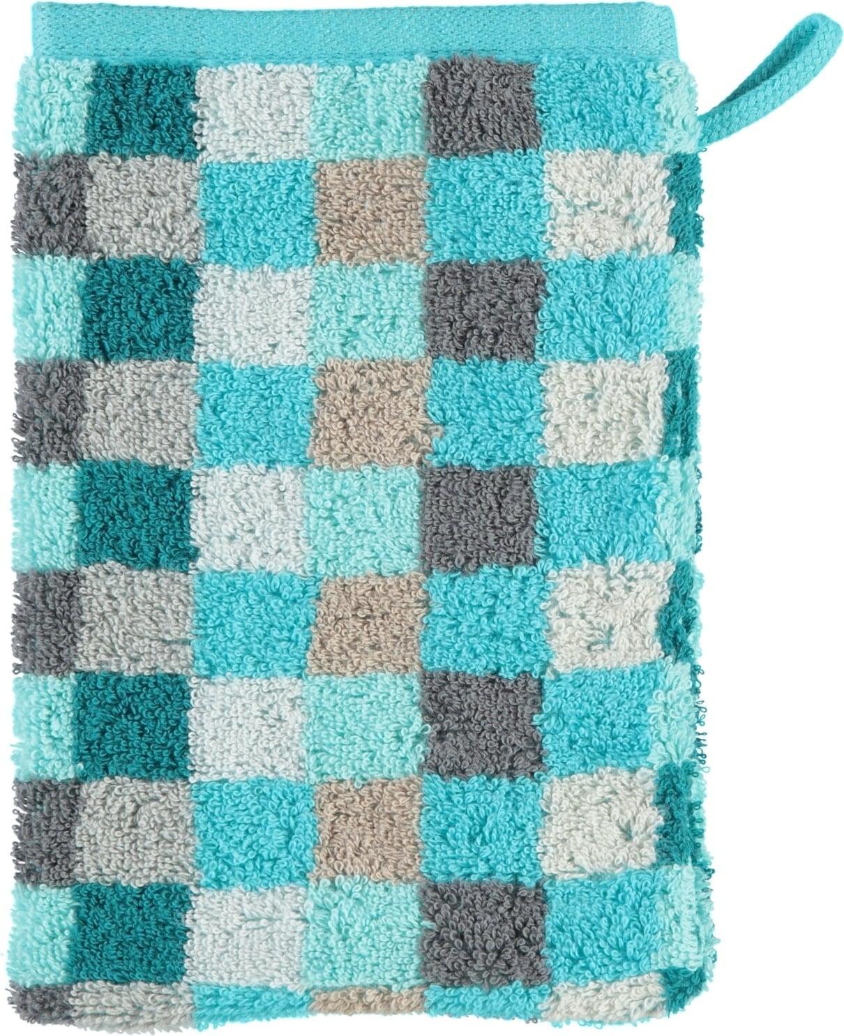 Rękawica kąpielowa Unique szachownica 16 x 22 cm turkusowa