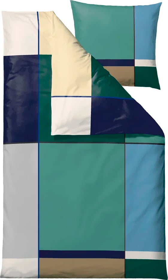Pościel Colour Block 140 x 200 cm morska zieleń z poszewką na poduszkę 60 x 63 cm