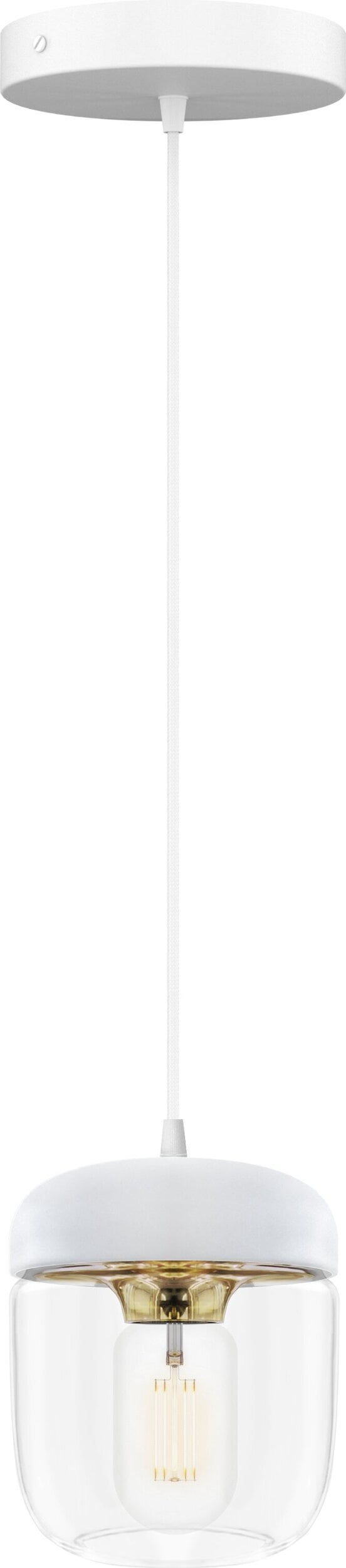 Lampa wisząca Acorn biała z polerowanym mosiądzem pojedyncza