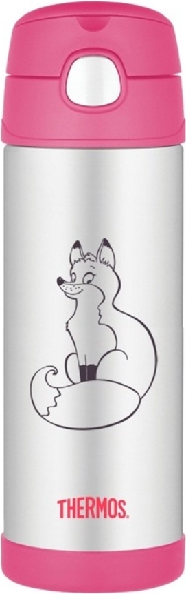 Termos dziecięcy ze słomką Thermos FUNtainer lis 470 ml stalowo-różowy