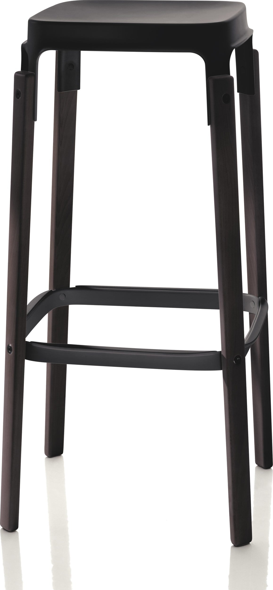 Stołek barowy Steelwood 68 cm buk ciemny siedzisko czarne