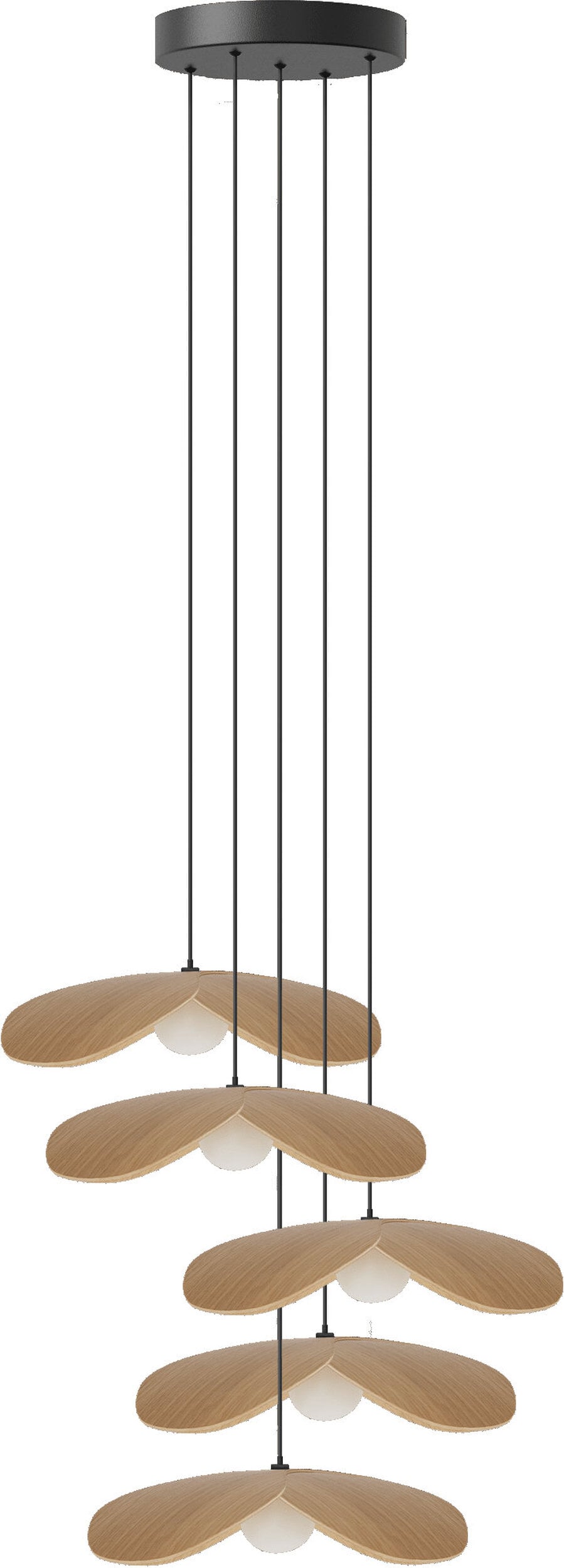 Lampa wisząca Forget Me Not 28 cm jasny dąb pięcioramienna z czarną rozetą