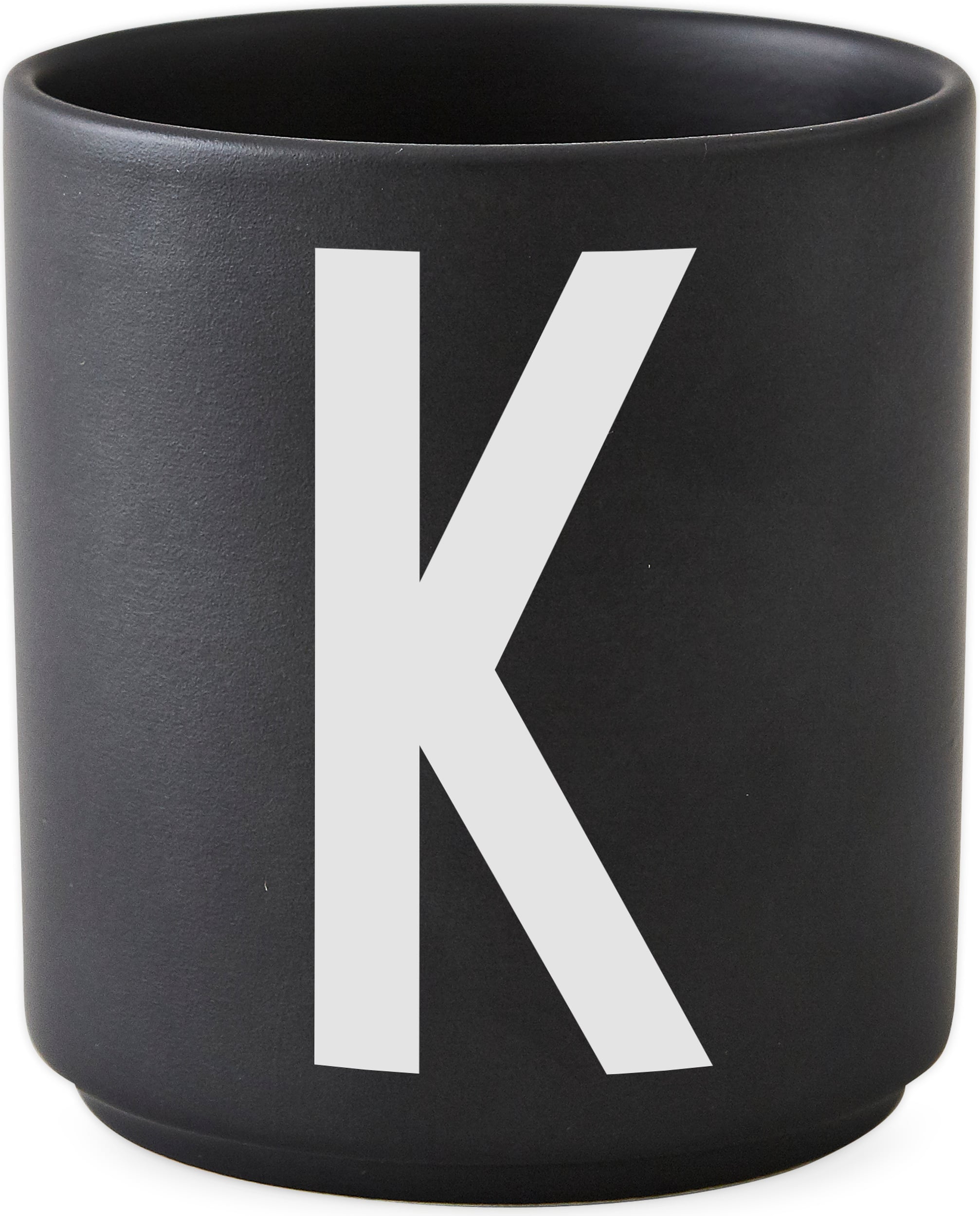 Kubek porcelanowy AJ czarny litera K