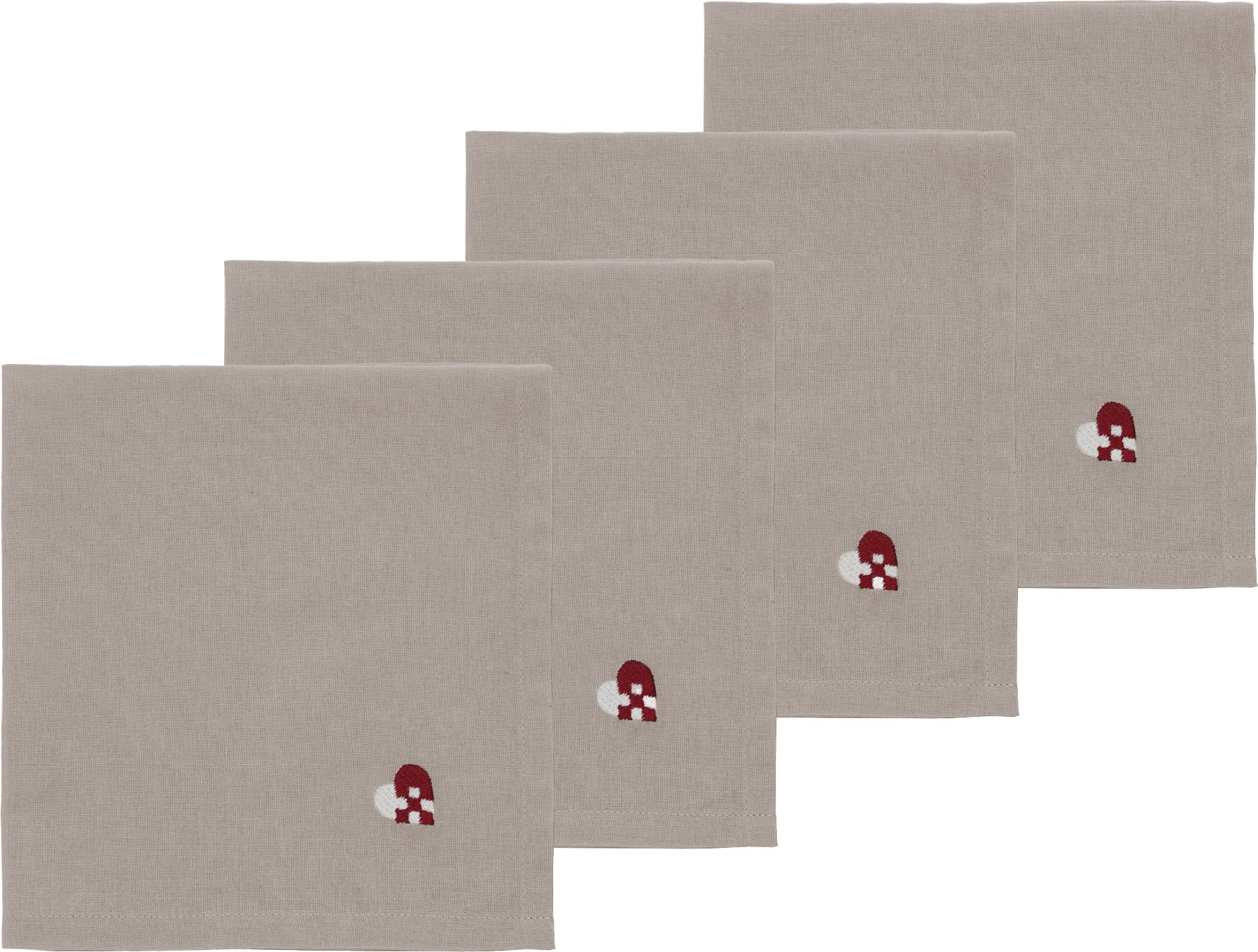 Serwetki materiałowe Christmas Hearts Embroidery brązowo-czerwone 4 szt.