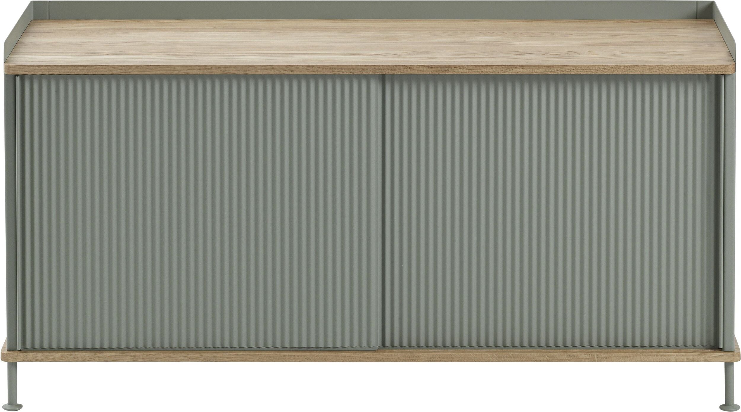 Szafka Enfold 124 cm zgaszona zieleń z dębowym blatem