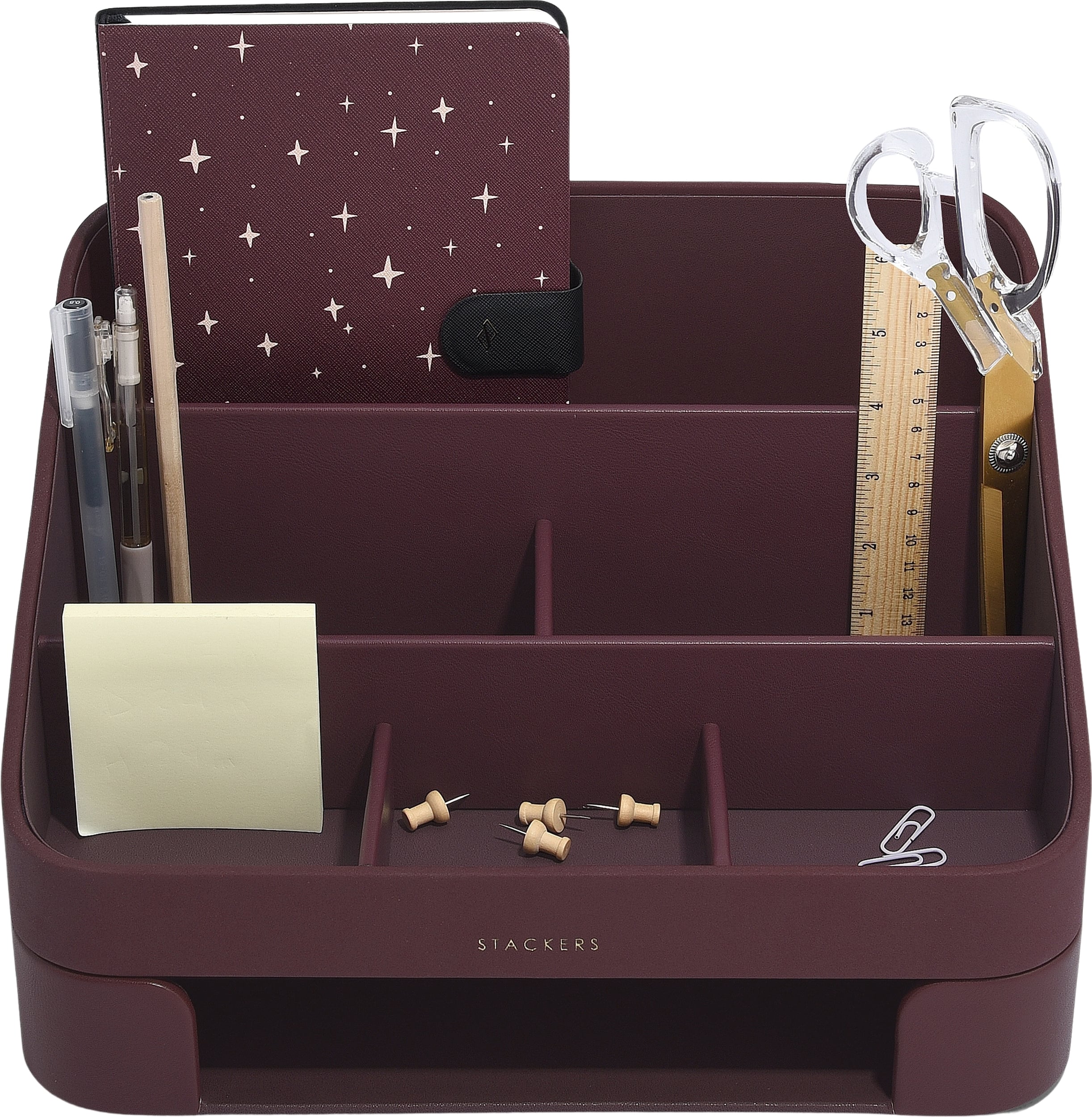 Organizer na biurko Stackers 25 x 33 cm bordowy z przegródką na listy i dokumenty 2 el.