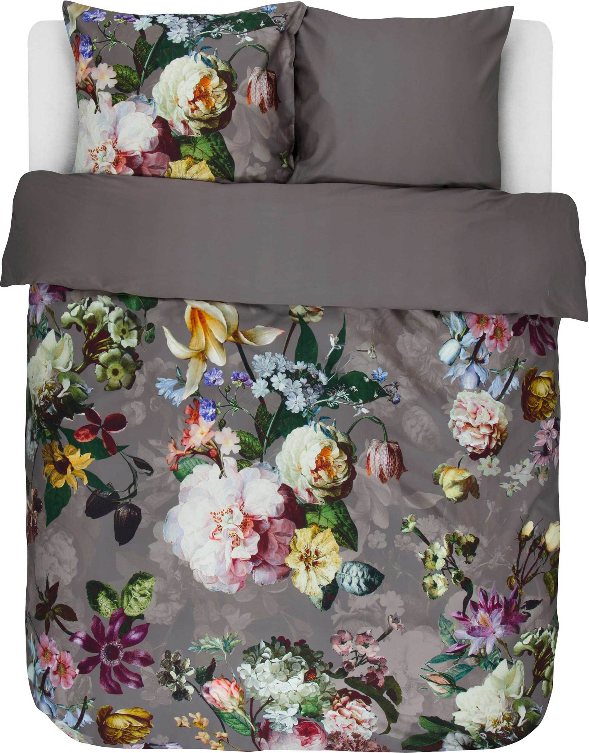 Pościel Fleur 240 x 220 cm taupe z 2 poszewkami na poduszki 60 x 70 cm zapięcie flap
