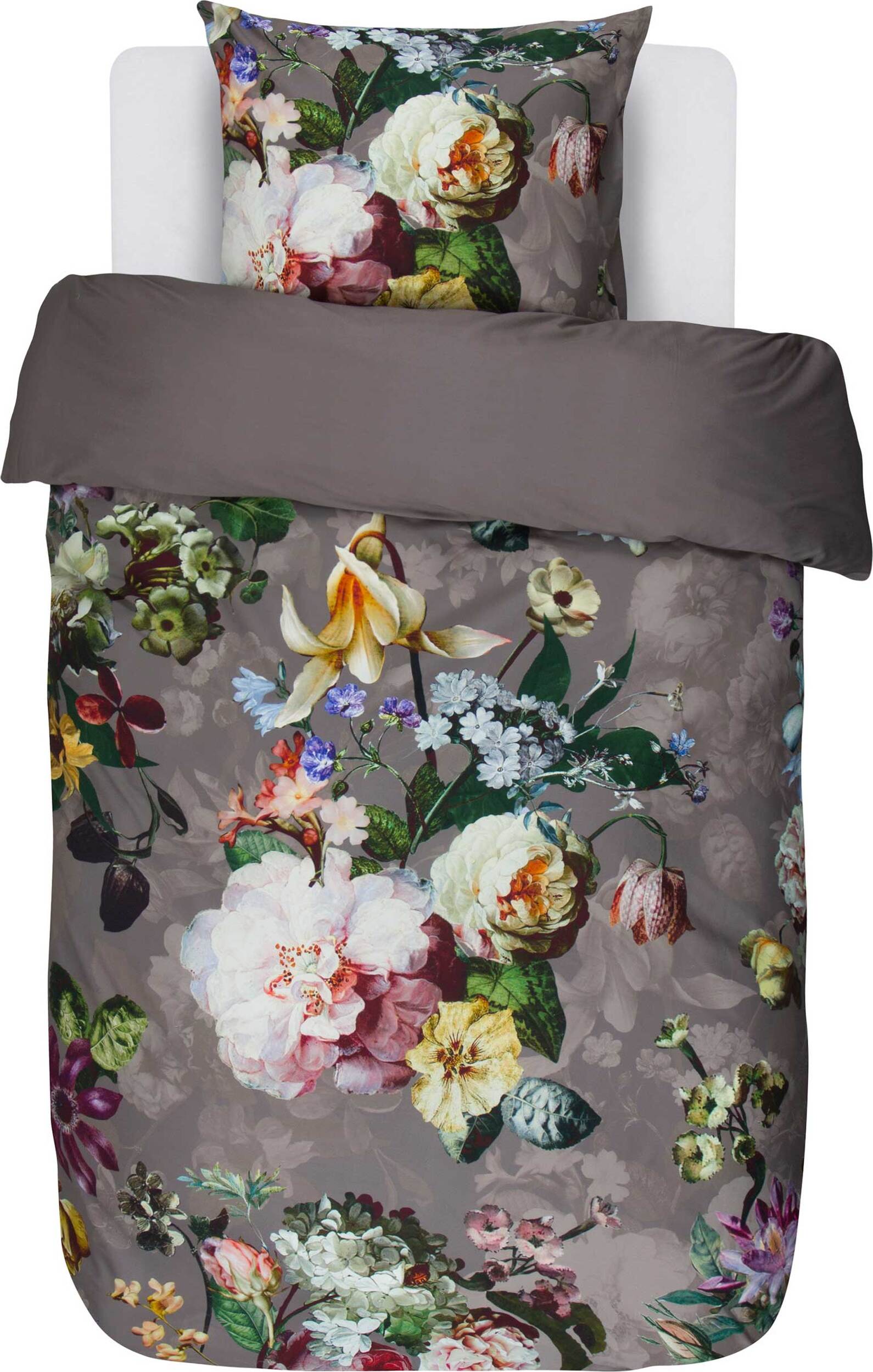 Pościel Fleur 155 x 220 cm taupe z poszewką na poduszkę 80 x 80 cm zapięcie suwak