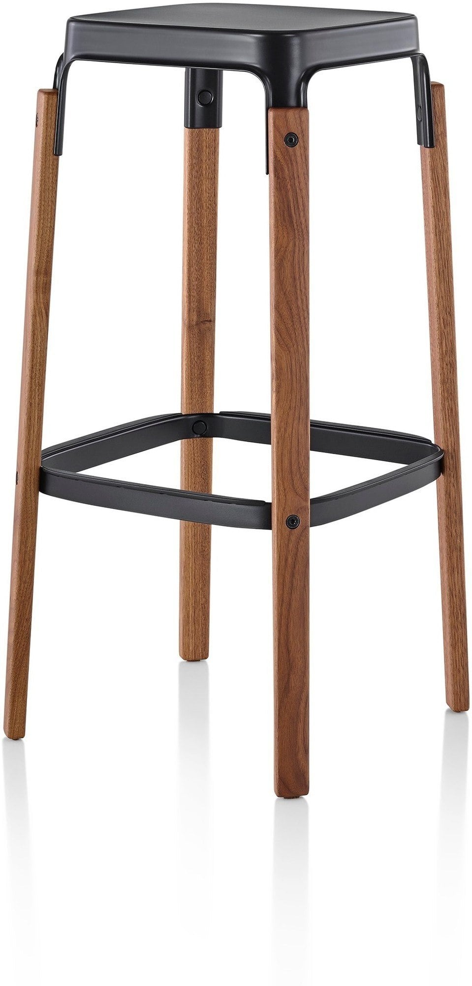 Stołek barowy Steelwood 68 cm nogi orzech włoski siedzisko czarne