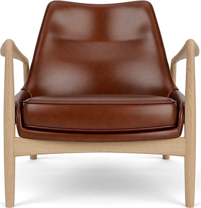 Fotel The Seal Lounge 73 cm jasny dąb tapicerowany skóra brąz