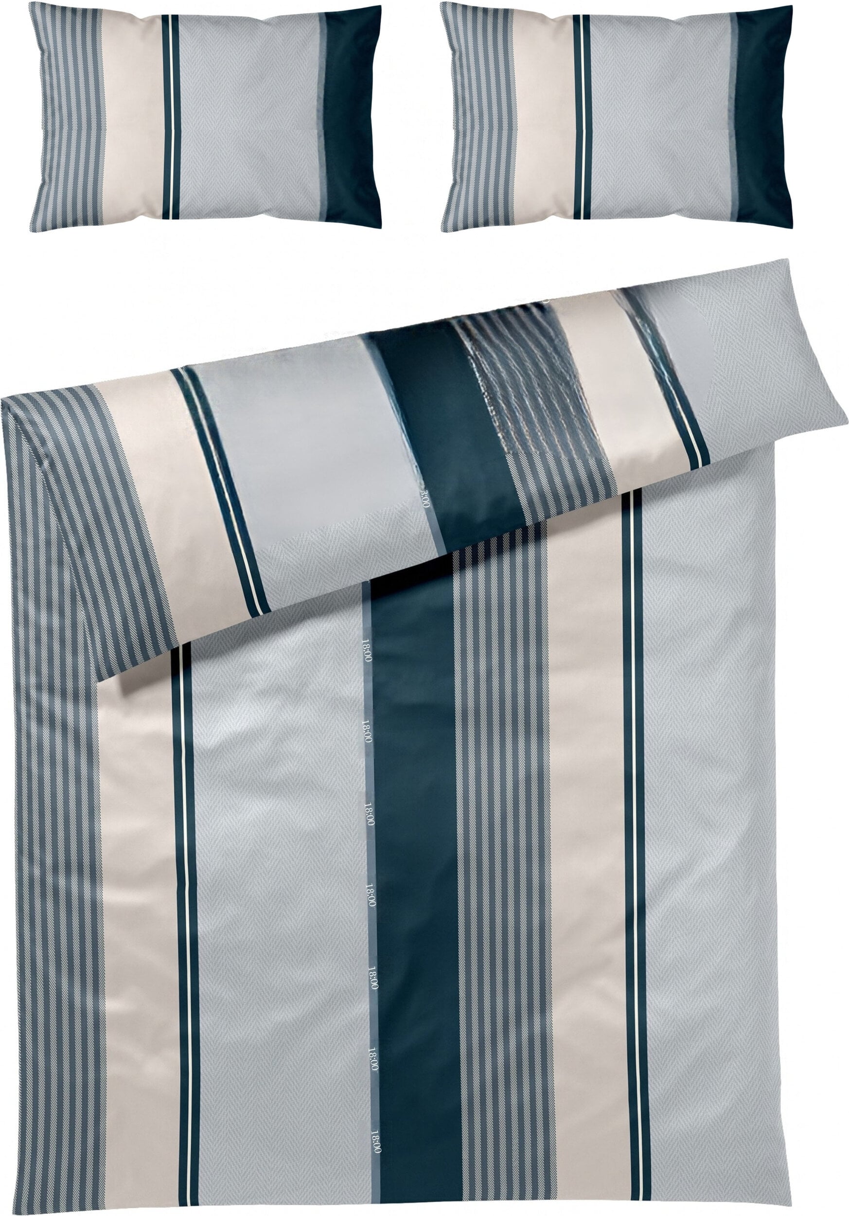 Pościel Herringbone Stripes 240 x 220 cm Ocean z bawełny satynowej z 2 poszewkami na poduszki 40 x 80 cm