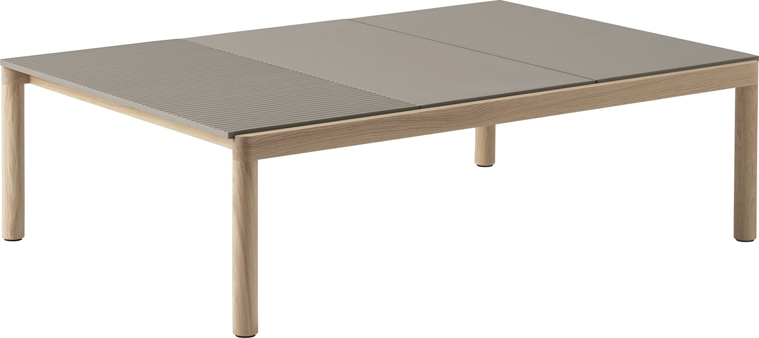 Stolik kawowy Couple karbowany 120 x 84 x 35 cm taupe na jasnych dębowych nogach