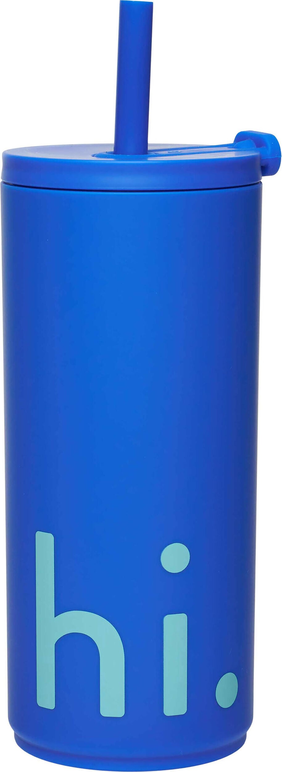 Kubek podróżny Design Letters Hi 500 ml kobaltowy ze słomką miękka powłoka