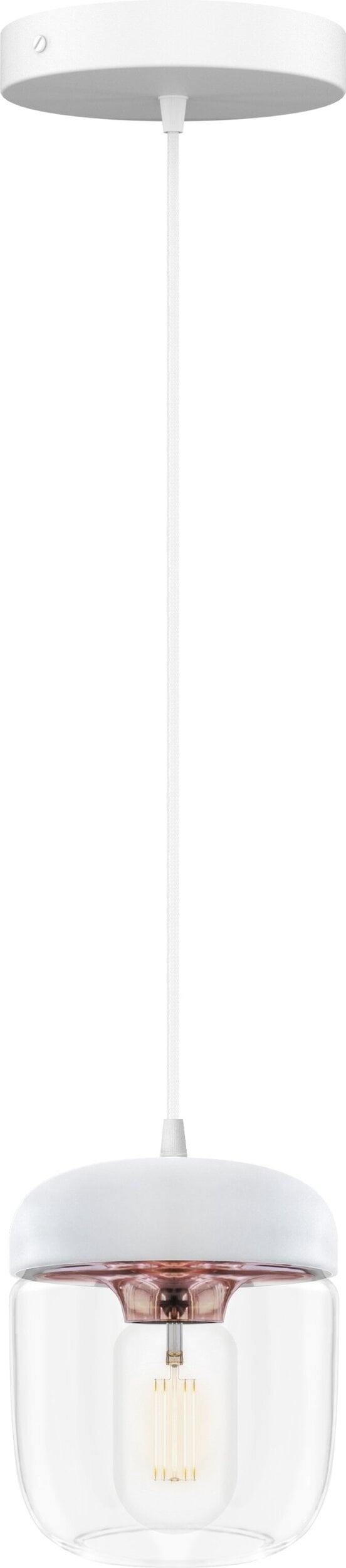 Lampa wisząca Acorn biała z polerowaną miedzią pojedyncza