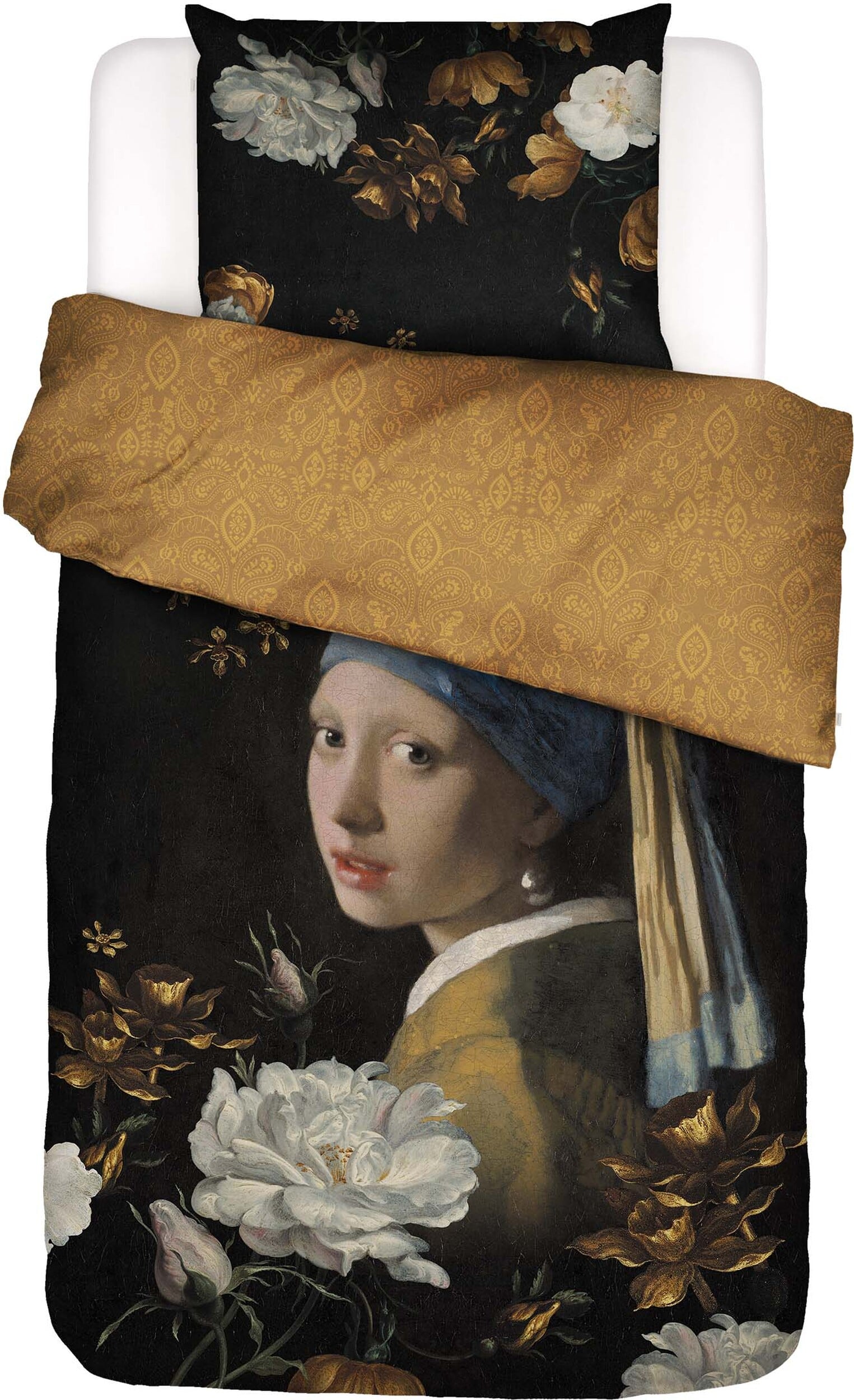 Pościel Floral Girl 140 x 220 cm czarna z poszewką na poduszkę 60 x 70 cm zapięcie flap