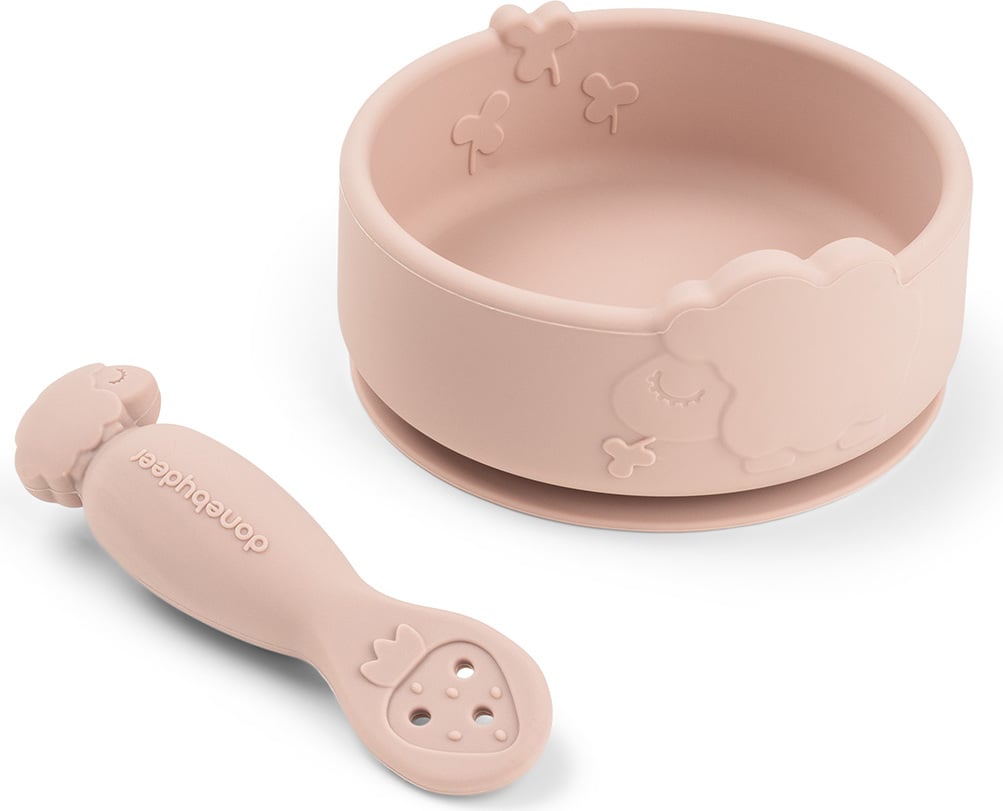 Miseczka Sheepy 170 ml różowa z przyssawką i łyżeczką 2 el.