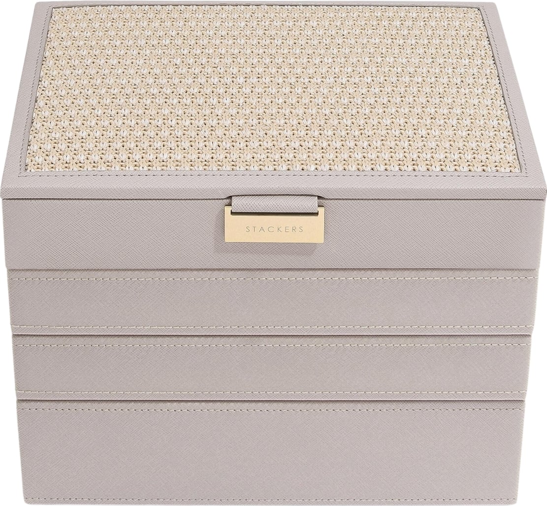 Szkatułka na biżuterię Stackers Raffia poczwórna taupe