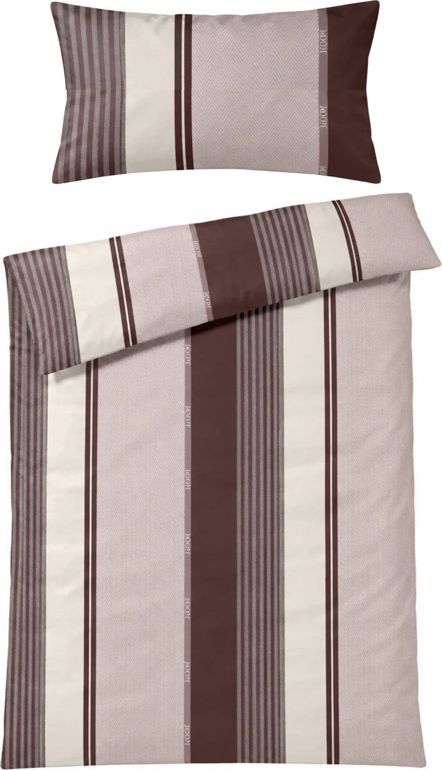 Pościel Herringbone Stripes 155 x 220 cm Rose z bawełny satynowej z poszewką na poduszkę 40 x 80 cm