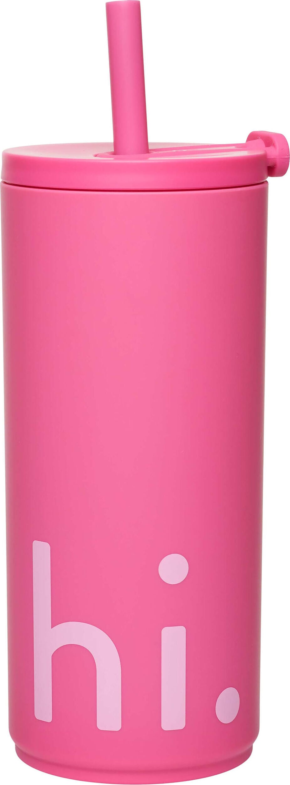 Kubek podróżny Design Letters Hi 500 ml różowy ze słomką miękka powłoka